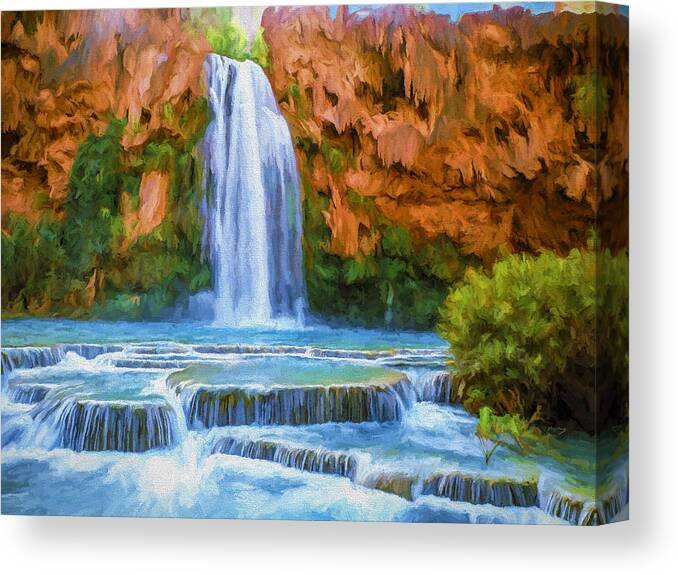 Fine Art Canvas Print featuring the painting Havasu Falls by David Wagner