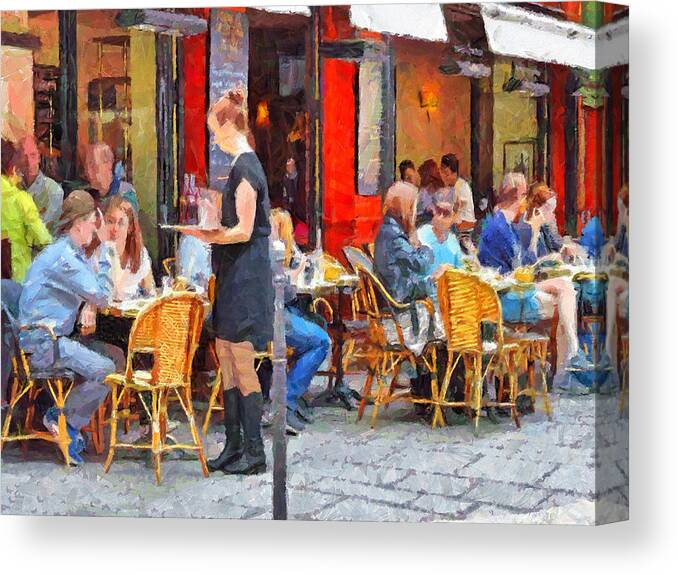 Restaurant Canvas Print featuring the digital art Having Lunch at a Parisian Cafe by Digital Photographic Arts