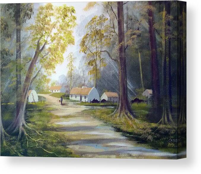 Cottages Canvas Print featuring the painting Hidden Village Ireland by Cathal O malley