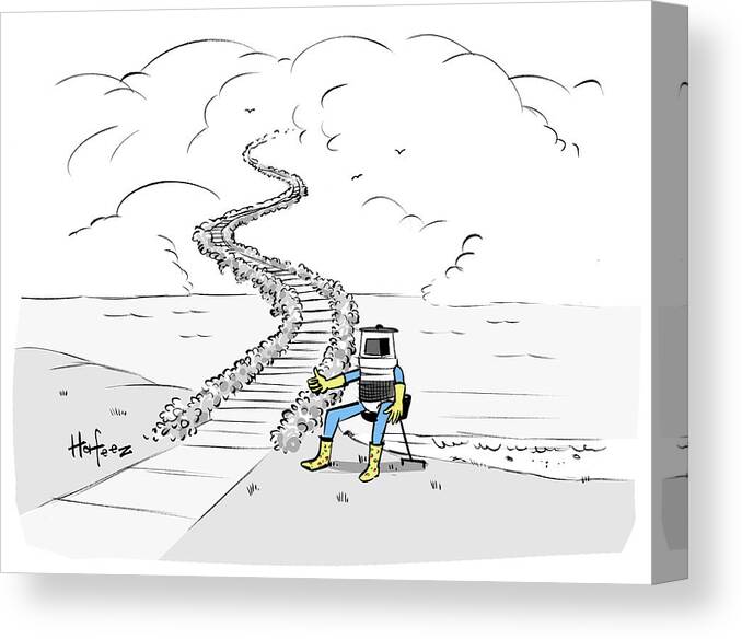 Cartoon Canvas Print featuring the drawing Hitchhiking To Heaven by Kaamran Hafeez