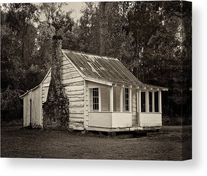  Hobcaw Cabin Canvas Print featuring the photograph Hobcaw Cabin in Sepia by Sandra Anderson