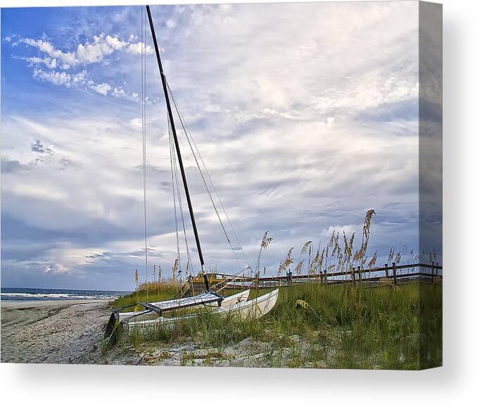 Hobie Cat Sail Boat Canvas Print featuring the photograph Hobie Cat on the Beach by Sandra Anderson