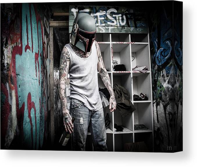 Starwars Canvas Print featuring the photograph Hobo Fett by Marino Flovent