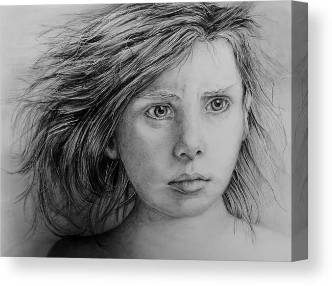 Child Canvas Print featuring the drawing Homeless Child by Jean Cormier