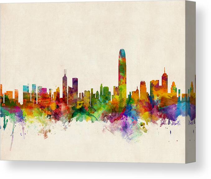 Watercolor Skyline Of Hong Kong Canvas Print featuring the digital art Hong Kong Skyline by Michael Tompsett