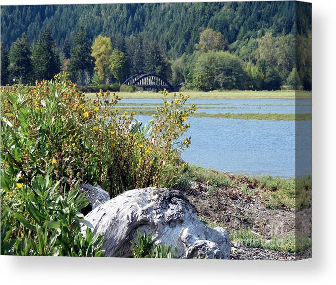 Hood Canal Canvas Print featuring the photograph Hood Canal Tidal Flats and Hamma Hamma River Bridge by Gayle Swigart