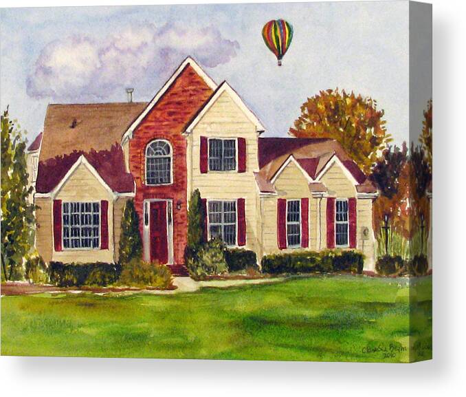 House Painting Canvas Print featuring the painting House with Hot air ballon by Clara Sue Beym