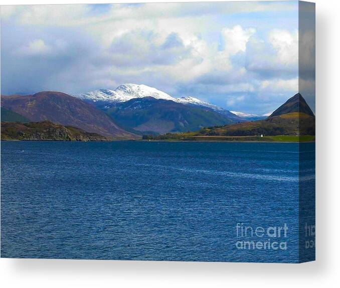 Iced Capped Mountains Canvas Print featuring the photograph Ice Capped Mountains at Ullapool by Joan-Violet Stretch