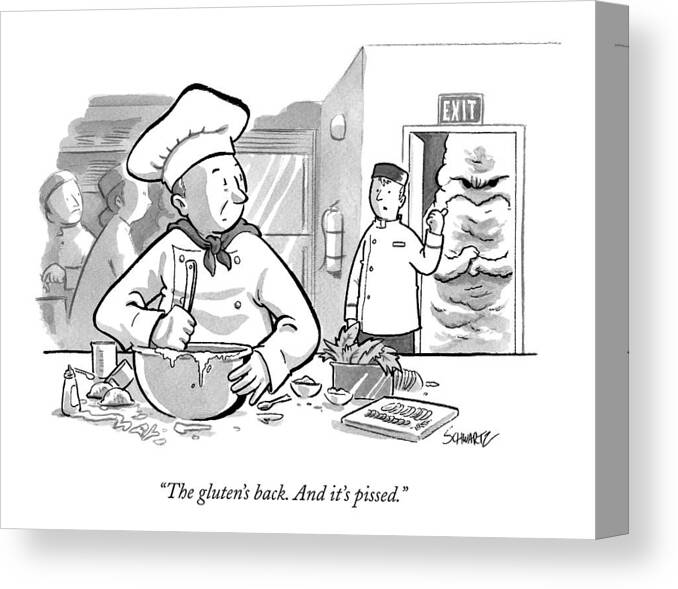 Food Canvas Print featuring the drawing In A Baker's Kitchen by Benjamin Schwartz