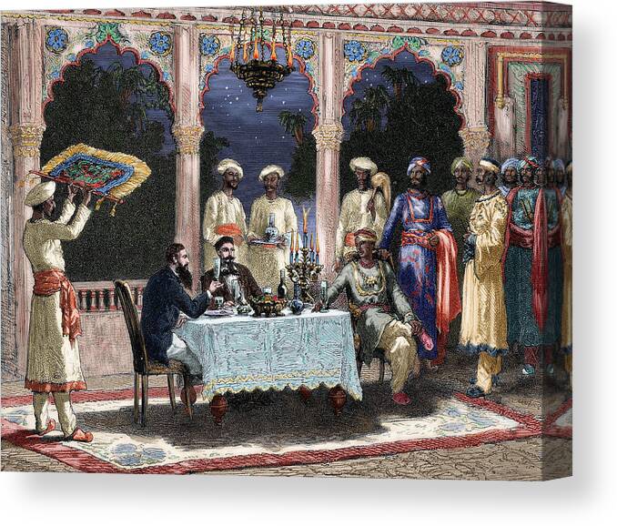 19th Century Canvas Print featuring the drawing India British Colonial Era Banquet At The Palace Of Rais In Mynere by Hildibrand