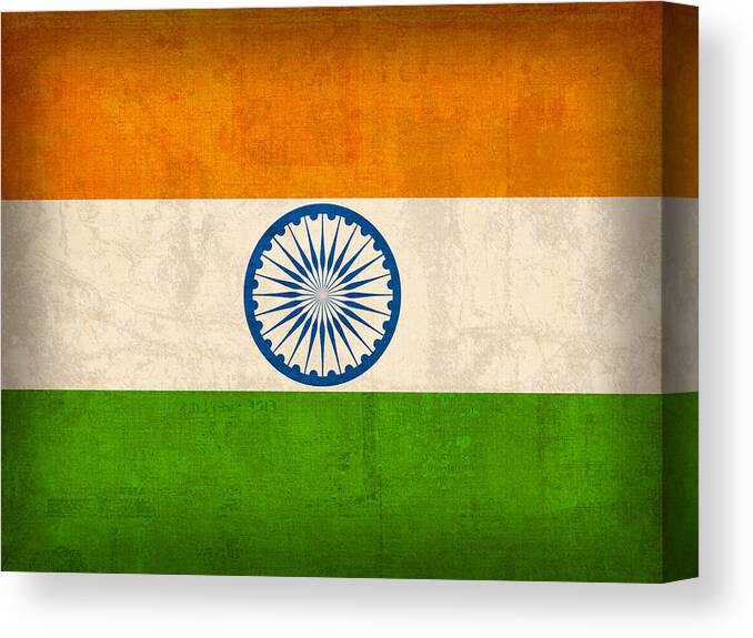 India Flag New Delhi Bombay Calcutta Asia Hindu Ganges Canvas Print featuring the mixed media India Flag Vintage Distressed Finish by Design Turnpike