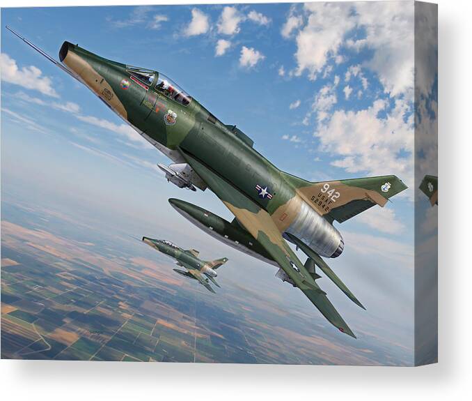 F-100 Canvas Print featuring the digital art Iowa's Bicentennial Warriors F-100 Super Sabres by Stu Shepherd