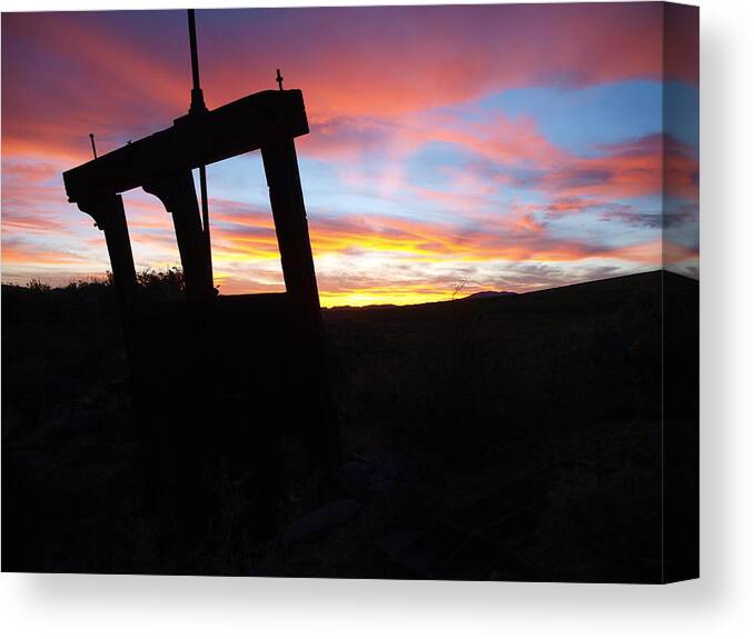 Elko Nevada Landscape Photography Canvas Print featuring the photograph Irrigation Gate Sunset by Jenessa Rahn