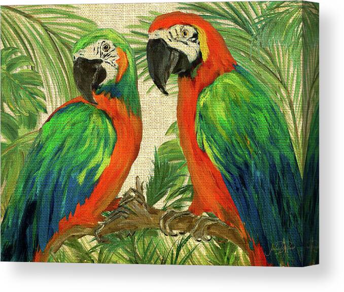 Island Canvas Print featuring the painting Island Birds On Burlap by Julie Derice