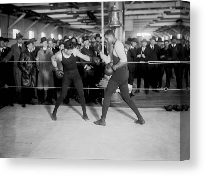 1920's Canvas Print featuring the photograph Jack Dempsey Sparring by Underwood Archives