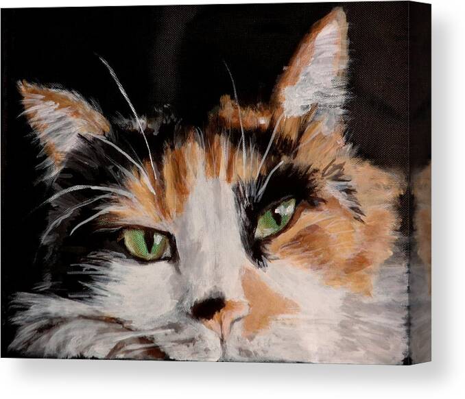 Calico Cat Portrait Canvas Print featuring the painting John by Carol Russell