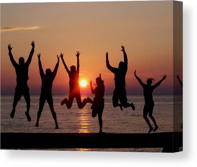 Sunset Canvas Print featuring the photograph Jumping for Joy by David T Wilkinson