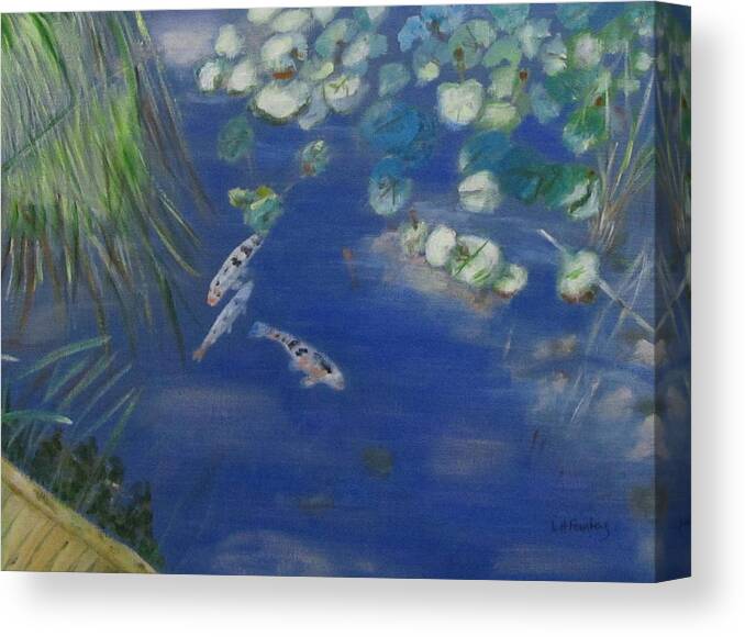 Koi Canvas Print featuring the painting Koi at Red Butte Gardens by Linda Feinberg