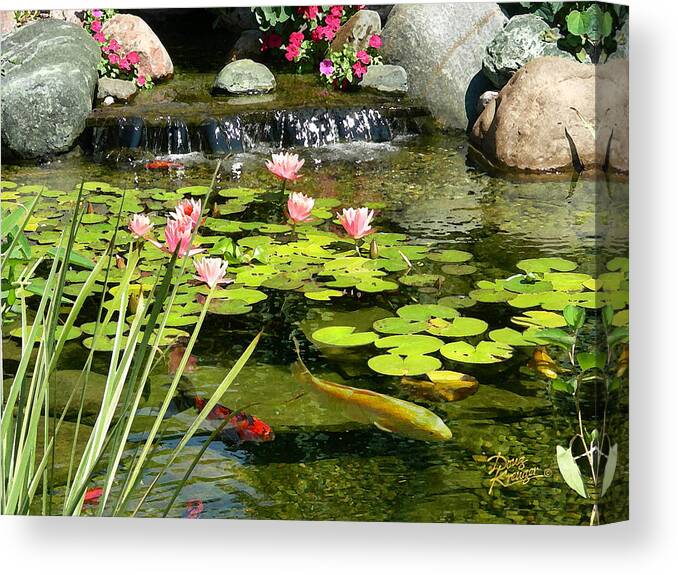 Waterfall Canvas Print featuring the painting Koi Pond by Doug Kreuger