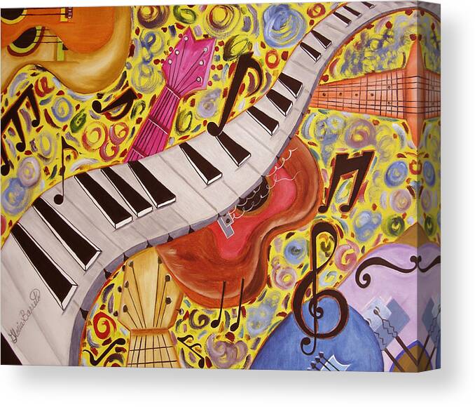 Instruments Canvas Print featuring the painting La Musica by Gloria E Barreto-Rodriguez