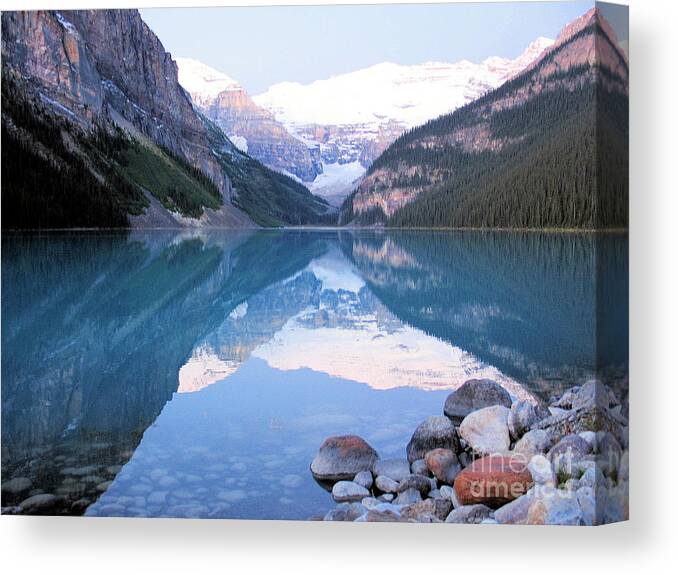 Mountain Landscape Canvas Print featuring the photograph Lake Louise Morning by Gerry Bates