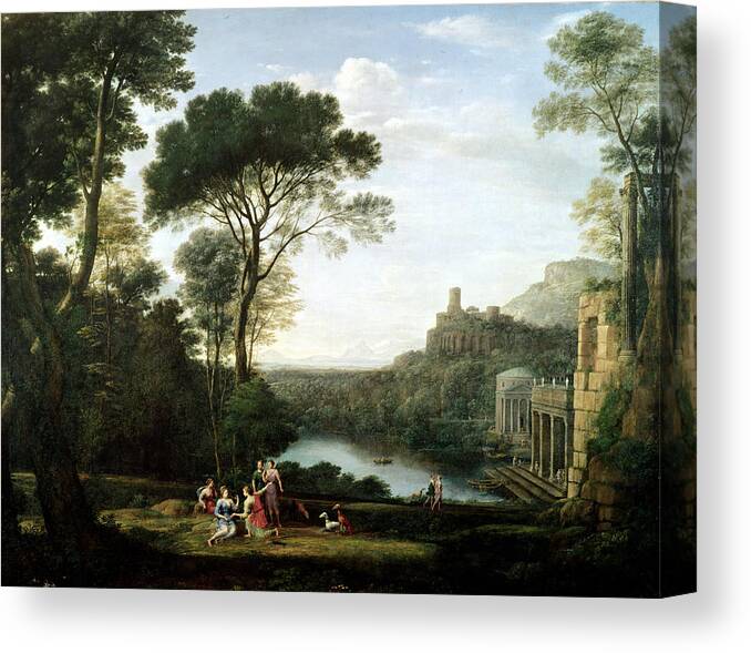 Greek Temple Canvas Print featuring the photograph Landscape With The Nymph Egeria Oil On Panel by Claude Lorrain