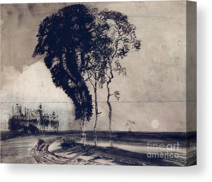 Landscape With Three Trees Canvas Print featuring the painting Landscape with Three Trees, 1850 by Victor Hugo by Victor Hugo