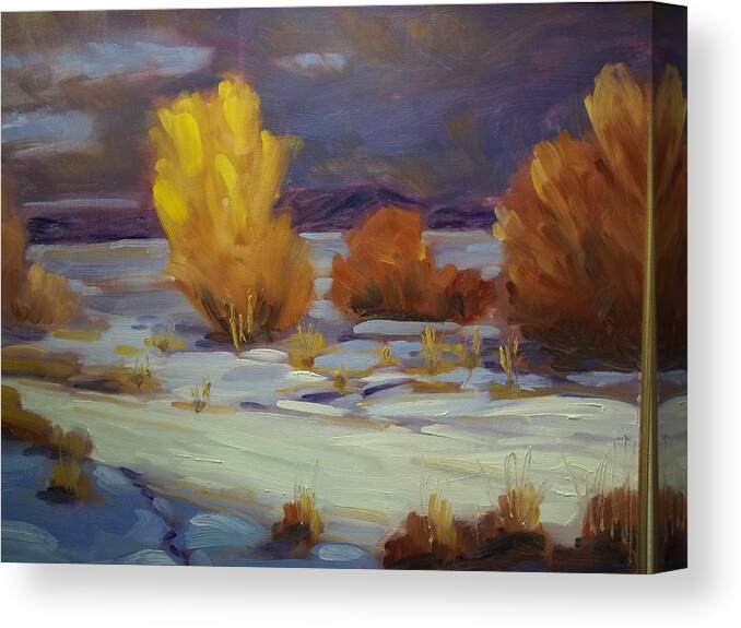 Snowy Canvas Print featuring the painting Last Light of Loma by Robert Martin