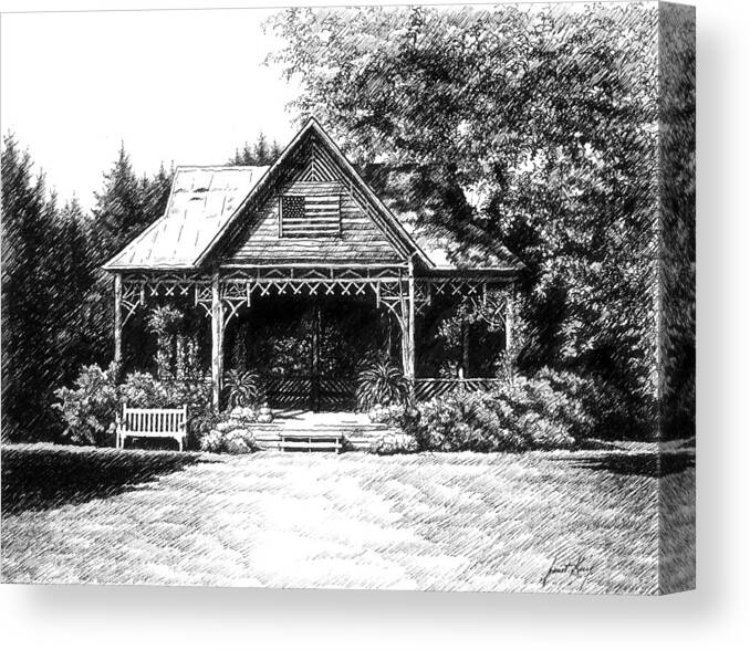 Pen And Ink Drawing Canvas Print featuring the drawing Lawn Chair Theater in Leiper's Fork by Janet King
