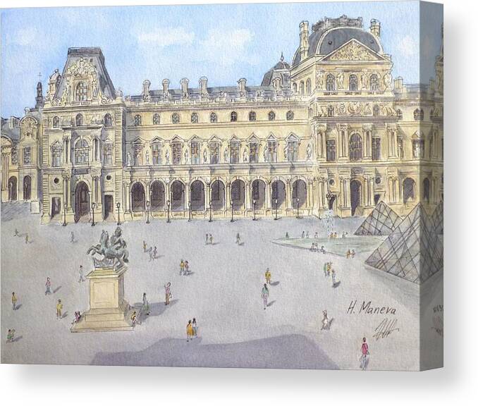 Architecture Canvas Print featuring the painting Le Louvre by Henrieta Maneva