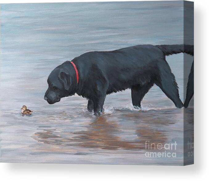 Black Lab Canvas Print featuring the painting Life Guard by Charlotte Yealey