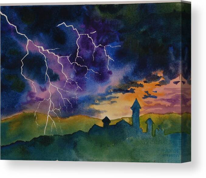 Landscape Canvas Print featuring the painting Lightening with castle by Heidi E Nelson