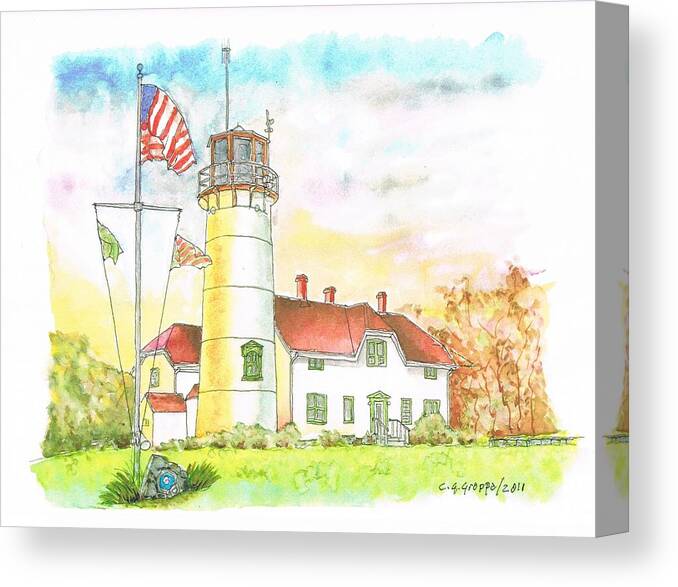 Lighthouse Canvas Print featuring the painting Lighthouse in Cape Code - Massachussetts by Carlos G Groppa