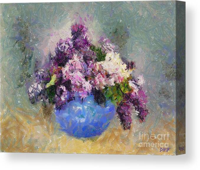 Stilllife Canvas Print featuring the painting Lilac In Blue Vase by Dragica Micki Fortuna