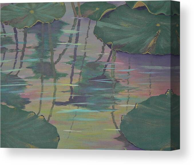 Lilypads Canvas Print featuring the painting Lily Pad Reflections by Ray Nutaitis