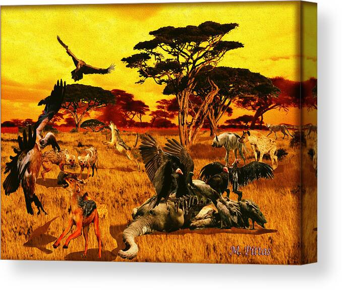 Elephant Canvas Print featuring the digital art Lion Kill Morning After'98 by Michael Pittas