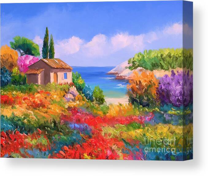 Little House By The Sea Canvas Print featuring the painting Little House By The Sea by Tim Gilliland