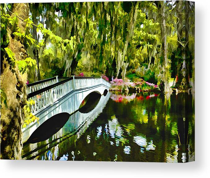Bridge Canvas Print featuring the photograph Long White Bridge Faux Painting by Bill Barber