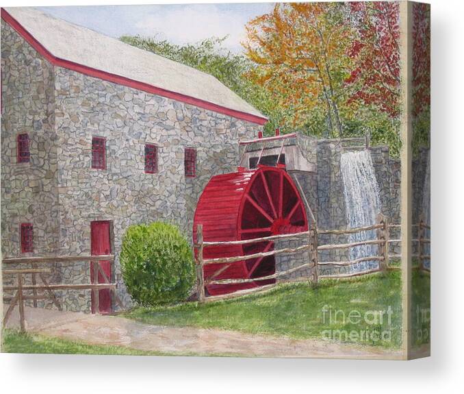 Longfellow Canvas Print featuring the painting Longfellow's Gristmill by Carol Flagg