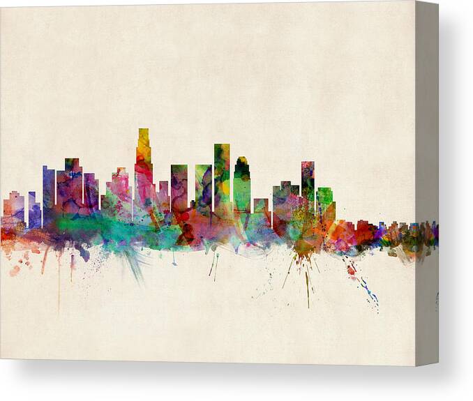 Watercolour Canvas Print featuring the digital art Los Angeles City Skyline by Michael Tompsett