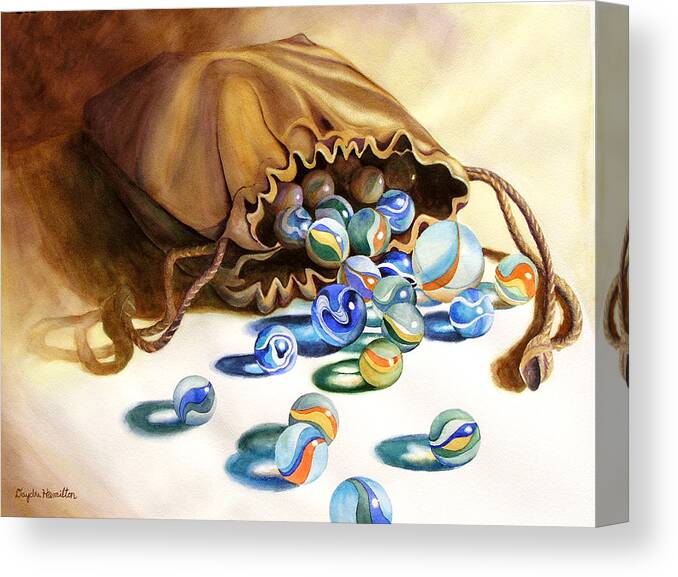 Watercolor Painting Of Marbles Canvas Print featuring the painting Losing My Marbles by Daydre Hamilton