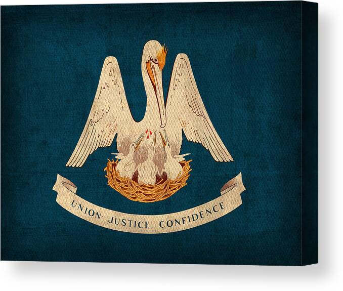 Louisiana Canvas Print featuring the mixed media Louisiana State Flag Art on Worn Canvas by Design Turnpike