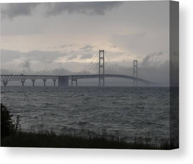 Michigan Canvas Print featuring the photograph Mackinac Bridge in the Rain by Keith Stokes