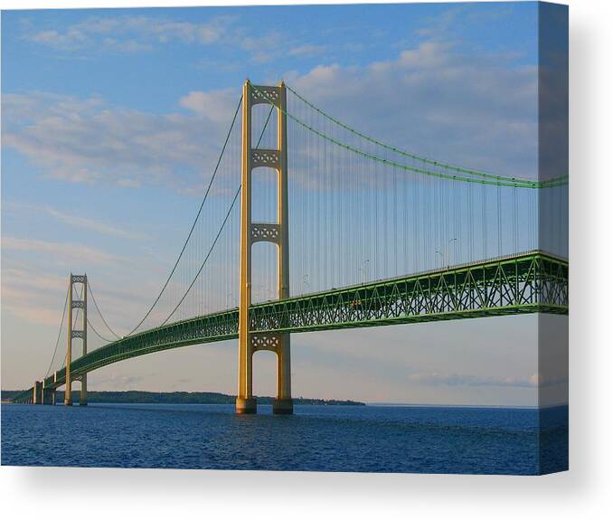 Bridge Canvas Print featuring the photograph Mackinac Bridge in the Setting Sunlight by Keith Stokes