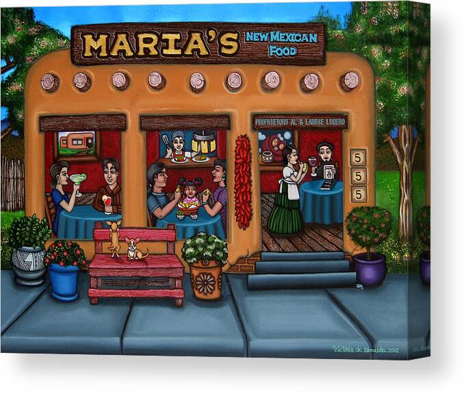 Folk Art Canvas Print featuring the painting Maria's New Mexican Restaurant by Victoria De Almeida