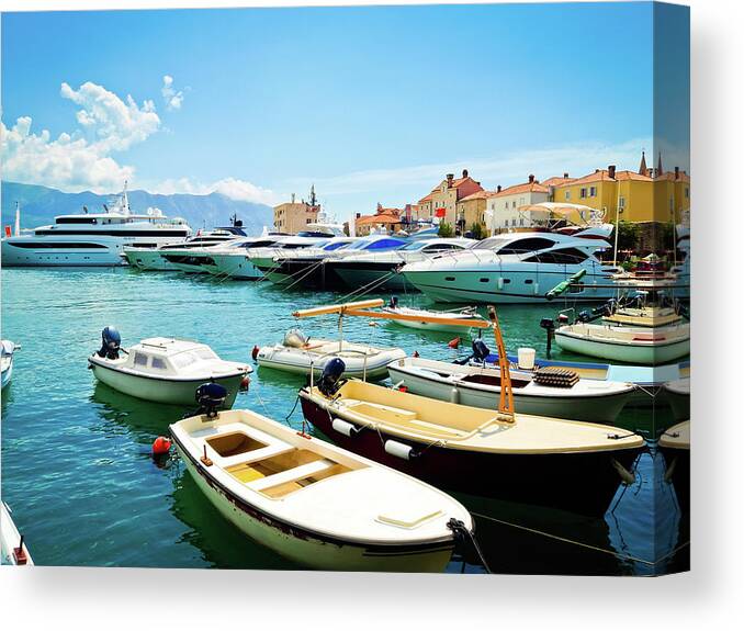 Scenics Canvas Print featuring the photograph Marina With Yachts In Budva, Budvanska by Domin domin
