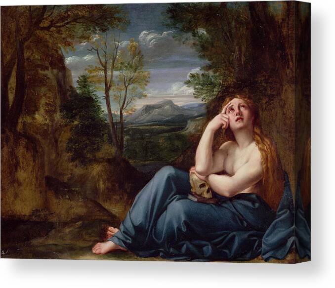 Saint Canvas Print featuring the painting Mary Magdalene In A Landscape, C.1599 by Annibale Carracci