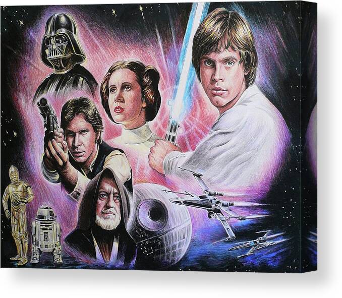 Starwars Canvas Print featuring the drawing May The Force Be With You by Andrew Read