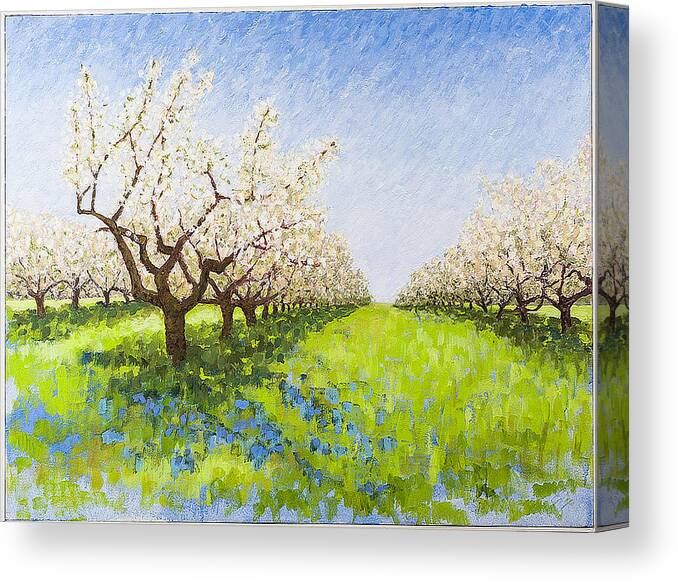 Peach And Apple Orchard Canvas Print featuring the painting Meadow Dance by Edy Ottesen