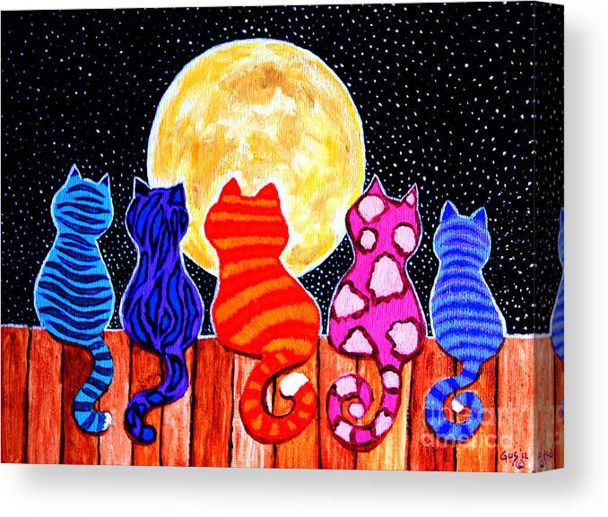 Cats Canvas Print featuring the painting Meowing at Midnight by Nick Gustafson